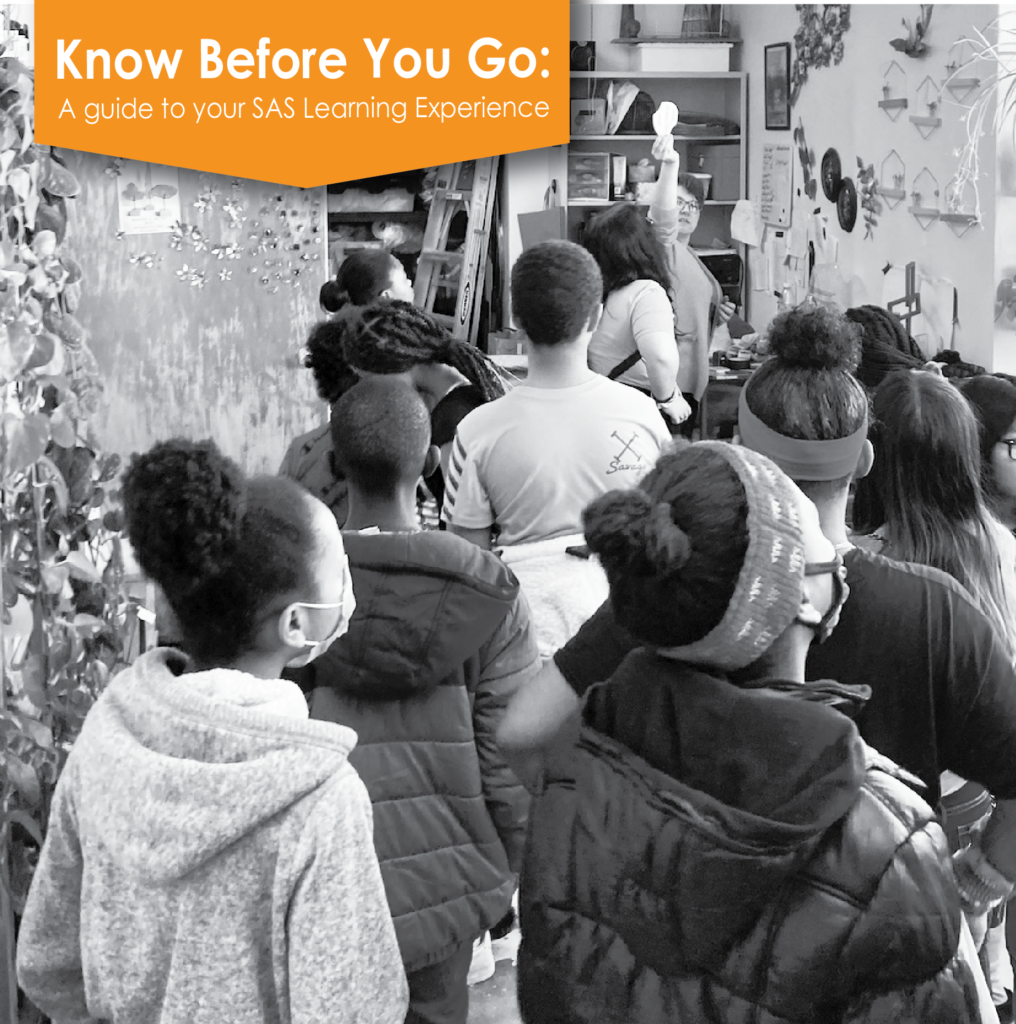 Summit Artspace Teaching Artist Jennifer Worden shows an object to an audience of students. Know before you go: A Guide to your SAS Learning Experience